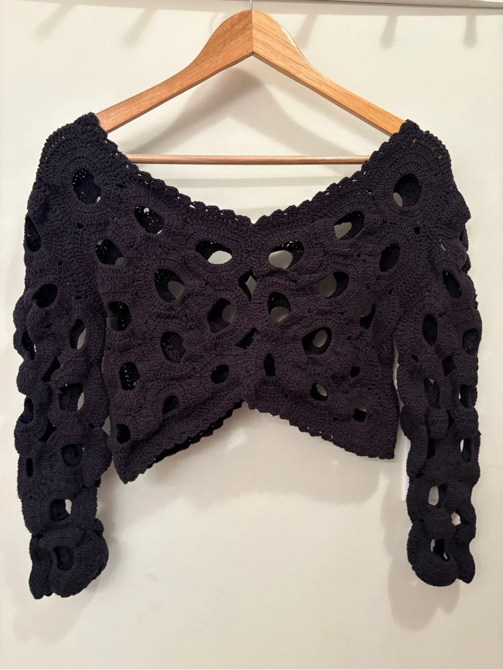 Anthropologie Maeve Cut-Out Crochet Crop Topper in Black One Size